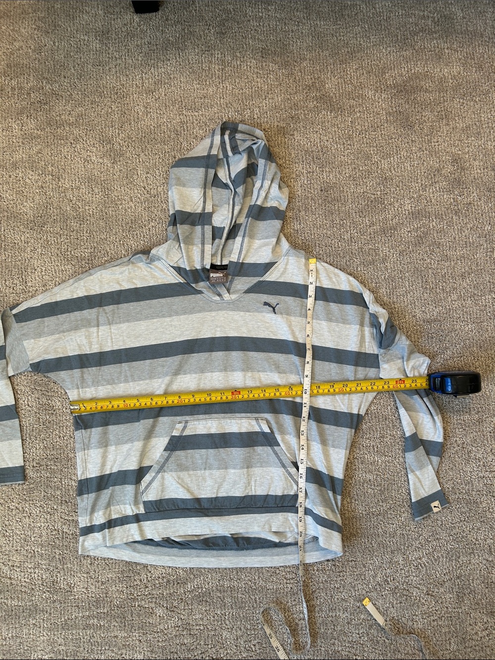Puma Women’s Light Gray and Charcoal Striped Hooded Pullover